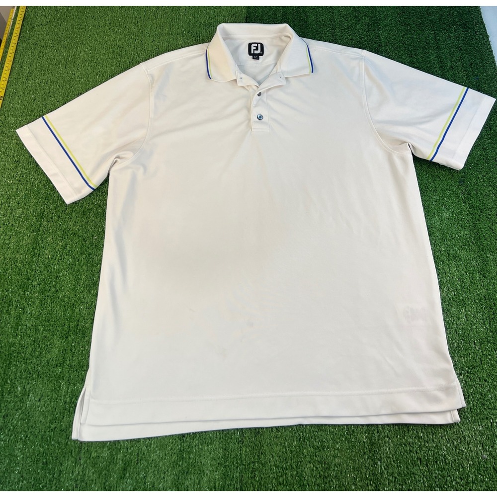 FootJoy Mens ProDry Golf Polo Shirt White Blue Lime Trim XL